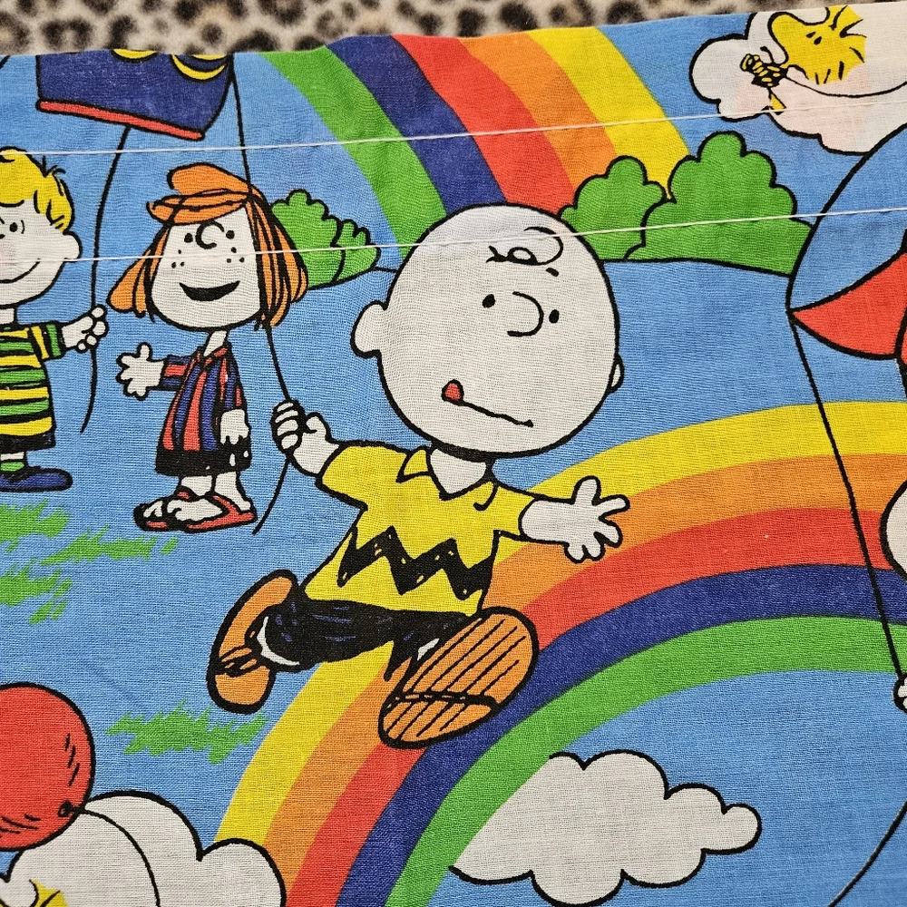 Vintage Colorful Curtains Snoopy Rainbow Hot Air Balloon Window Valance, EUC